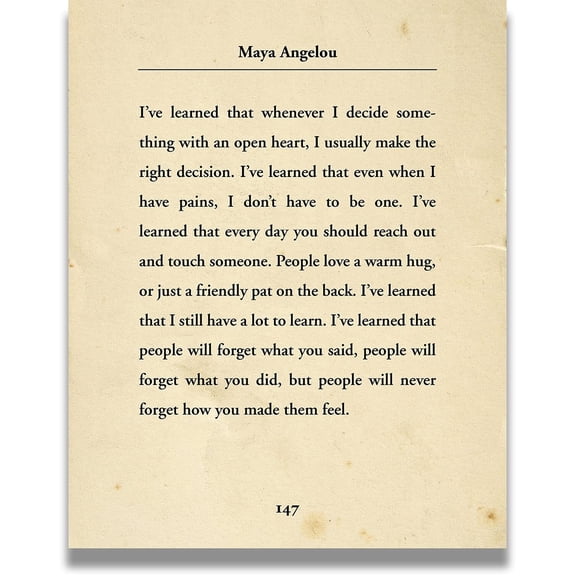 I've Learned... - Maya Angelou Book Quote Wall Art Decor Print on a beige background artwork printed poster