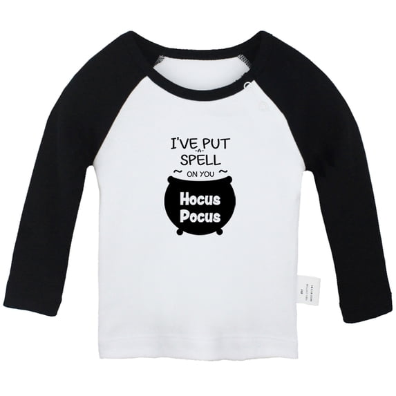 I've Put a Spell On You Hocus Pocus Funny T shirt For Baby, Newborn Babies T-shirts, Infant Tops, 0-24M Kids Graphic Tees Clothing (Long Black Raglan T-shirt, 18-24 Months)
