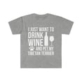 thumbnail image 1 of I want to drink wine and pet my Tibetan Terrier Dog Unisex T-shirt S-3XL, 1 of 2