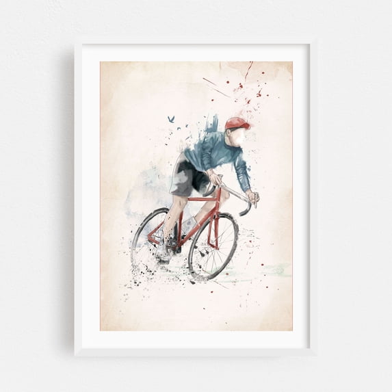 I want to ride my bicycle - Illustration Bicycle Watercolor Sports Modern Art Sketch Abstract White Framed Wall Art Print 12 x 18 inches