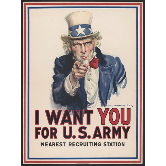 I want you for U.S. Army : nearest recruiting station / James Montgomery Flagg. Canvas Wall Art (20" x 30")