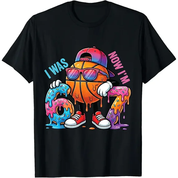 I was 6 Now I'm 7 Birthday Basketball Drip Boys Kids 67 Meme T-Shirt