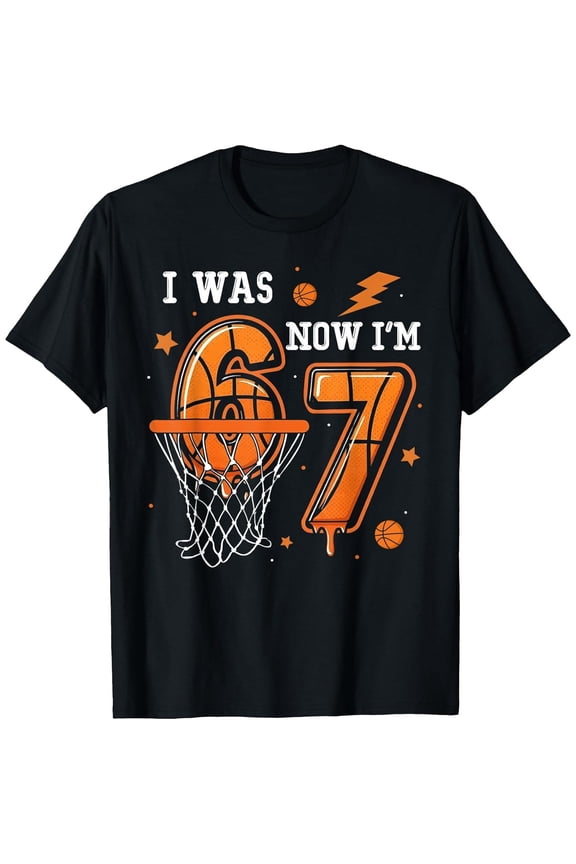 I was 6 Now I'm 7 Birthday Boy Basketball Funny 6 7 Meme Kid Boy T-Shirt, T-Shirt for Kids Youth, 180gsm, 100% Cotton