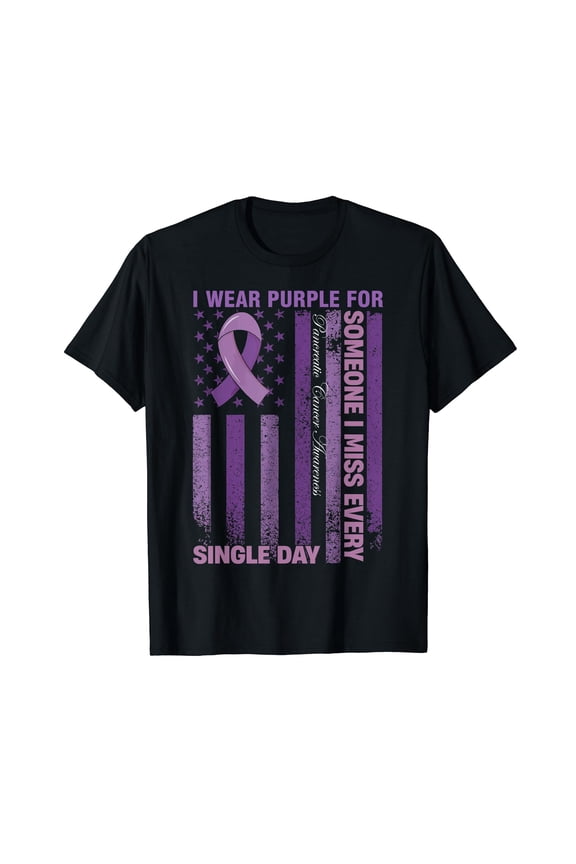 I wear Purple for Pancreatic Cancer Awareness American Flag T-Shirt