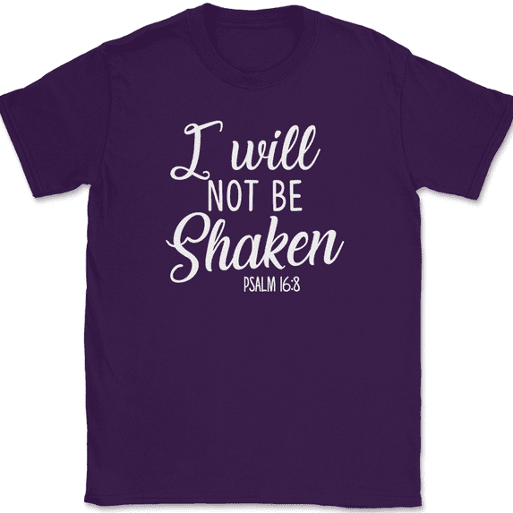 I will Not Be Shaken T-Shirt Christian Bible Praise Worship Jesus God Tee - Purple, L