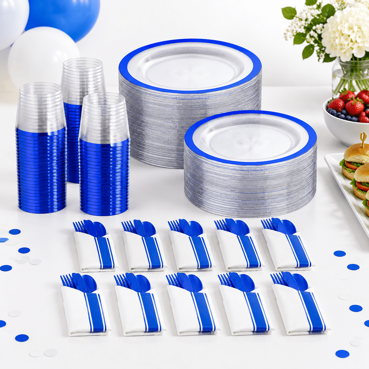 I00000 210 Dark Blue Plastic Plates Clear Disposable For 30 Guests ...