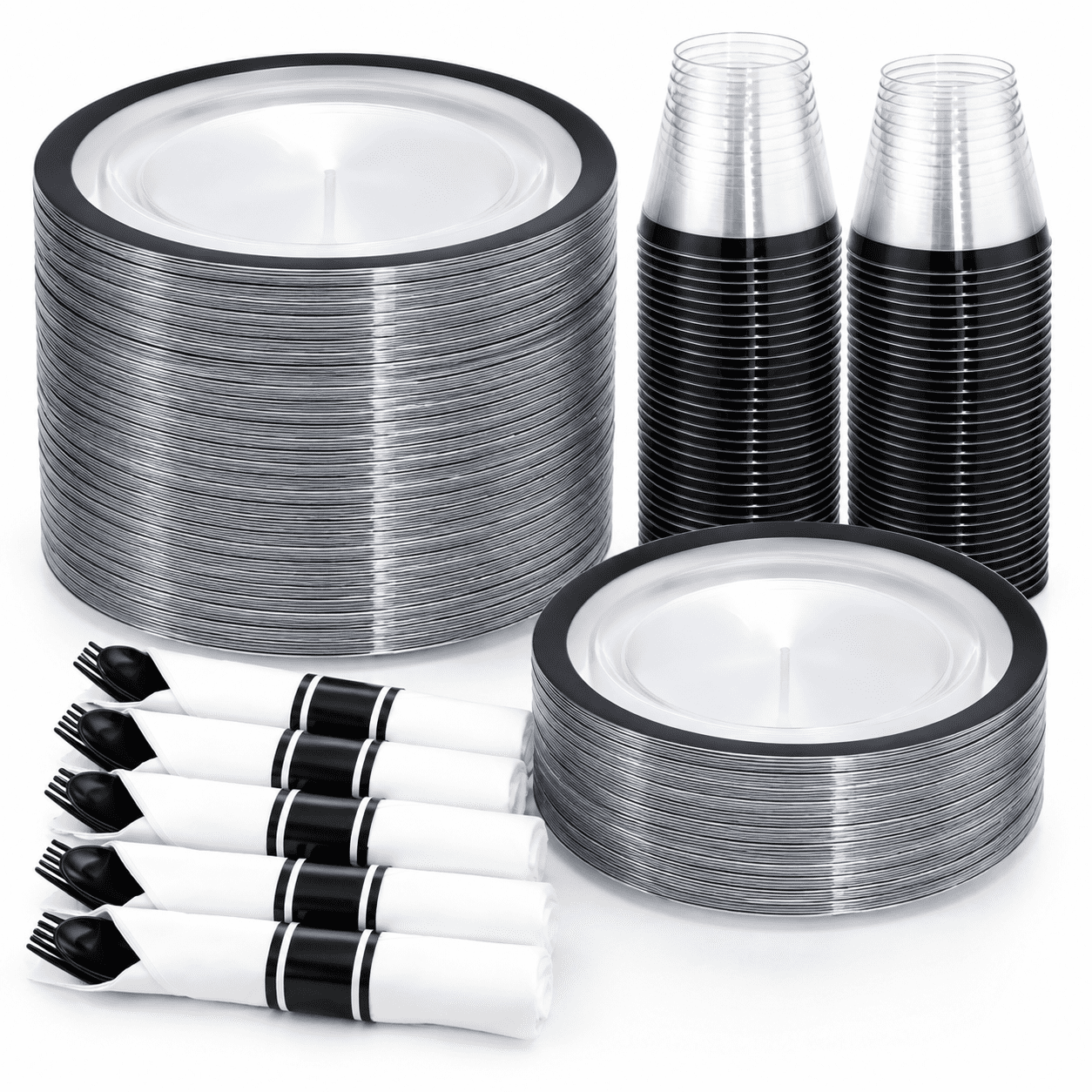 I00000 350black Plastic Dinnerware Set Disposable Plates For 50 Guests ...
