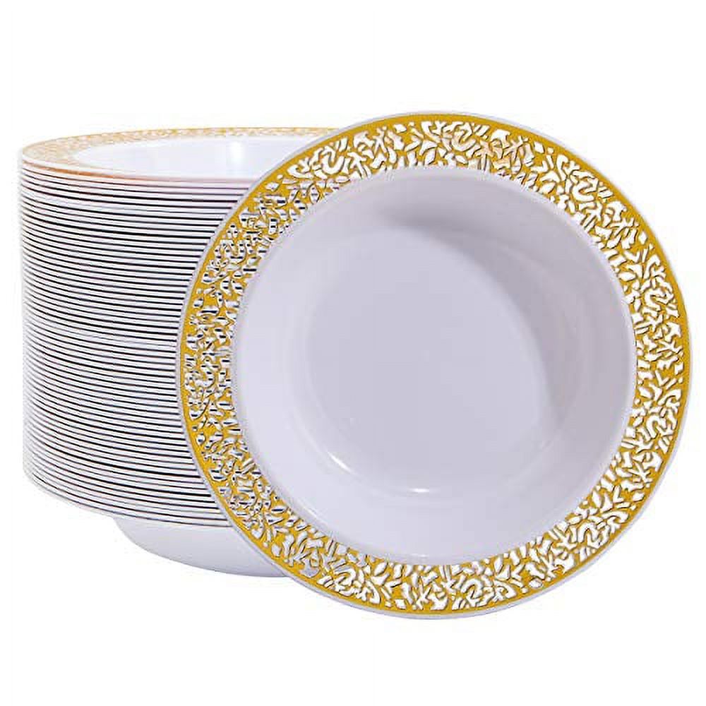 I00000 60 Disposable Gold Plastic Dessert Bowls, 12 oz Soup Bowls, Gold