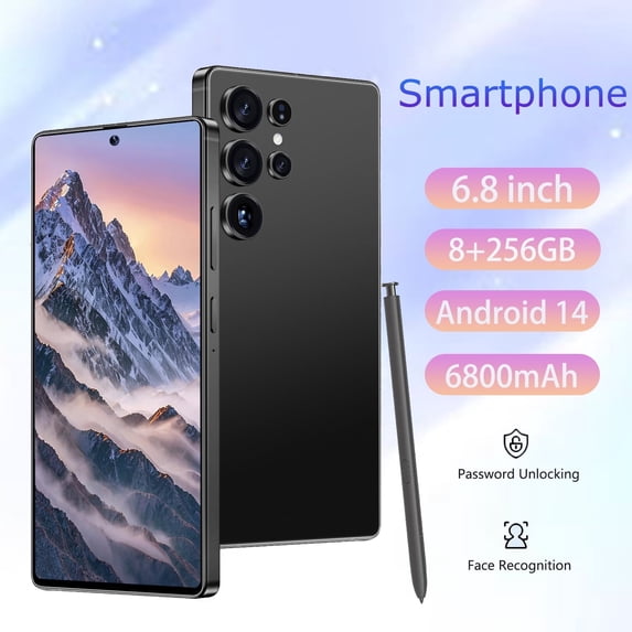 I25 Ultra Unlocked Smartphone,8GB+256GB Unlocked Phone for Android 14, 6.8" HD+ Display, 4000mAh Long Battery Life Smartphone, Built in Pen, 4G Dual SIM Cellphone, Face Unlock, GPS(Black)