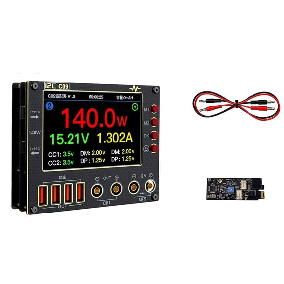 I2C C09 Waveform Ammeter 0-40V Input Dual Channel Voltage Current Tester 4 Inch Fast Diode Scaning Measurement Tester A,1 * waveform ammeter 1 * 10A connecting wire,Black