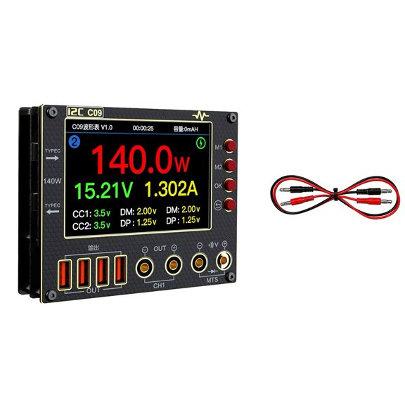 I2C C09 Waveform Ammeter 0-40V Input Dual Channel Voltage Current Tester 4 Inch Fast Diode Scaning Measurement Tester B,1 * waveform ammeter 1 * 10A connecting wire,Black