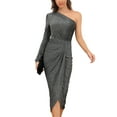 thumbnail image 1 of I2CRAZY Long Sleeve Empire Waist Glitter One Shoulder Tight Party Elegant Dress-M,Dark Grey, 1 of 7