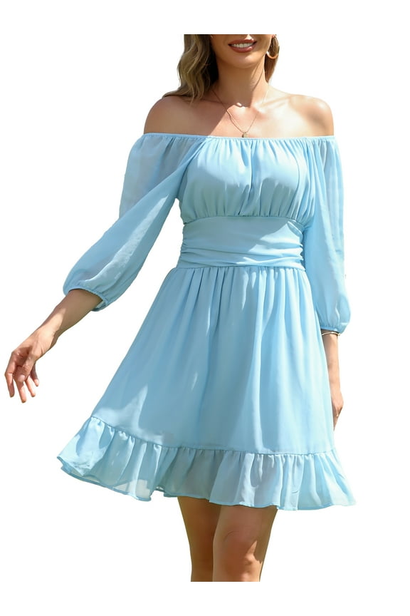 Plus Size Mini Dress Square Neck A Line Casual Dress-2XL,Light Blue