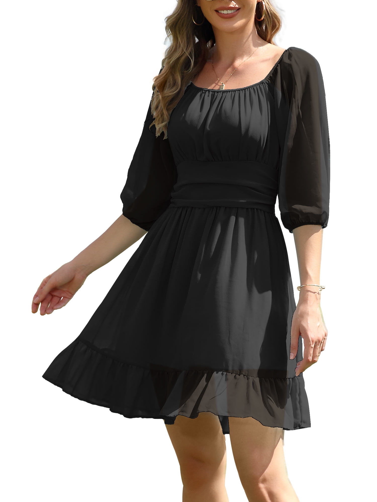 I2CRAZY Puffy Sleeve Ruched Bust A-Line Homecoming Dress-L,Black -  Walmart.com
