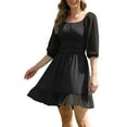 thumbnail image 1 of I2CRAZY Puffy Sleeve Ruched Bust A-Line Homecoming Dress-L,Black, 1 of 6