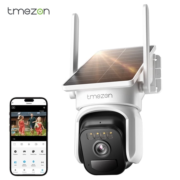 I3 Solar Powered Security Camera TMEZON Outdoor Wireless 360 PTZ Camera for Home Surveillance with 3MP Night Vision Pan Tilt Solar Powered, Motion Detection Record 2.4Ghz WiFi