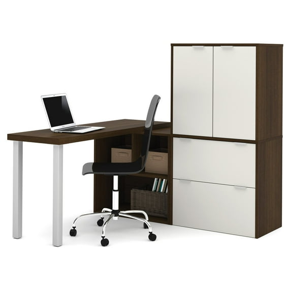 I3 by Bestar L-Shaped Desk-Finish:Tuxedo & Sandstone