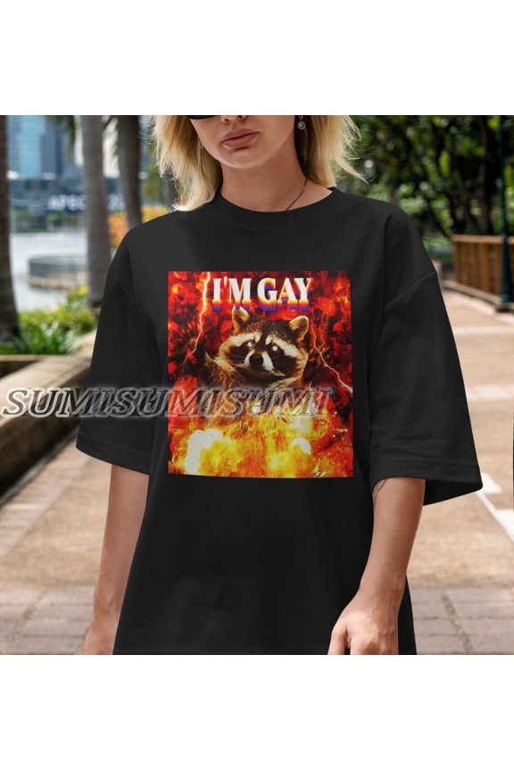 I39m Guy T-shirts Retro Raccoon Moon Tshirt Raccoon Lovers Funny Raccoon Tee Washed Tee Ra