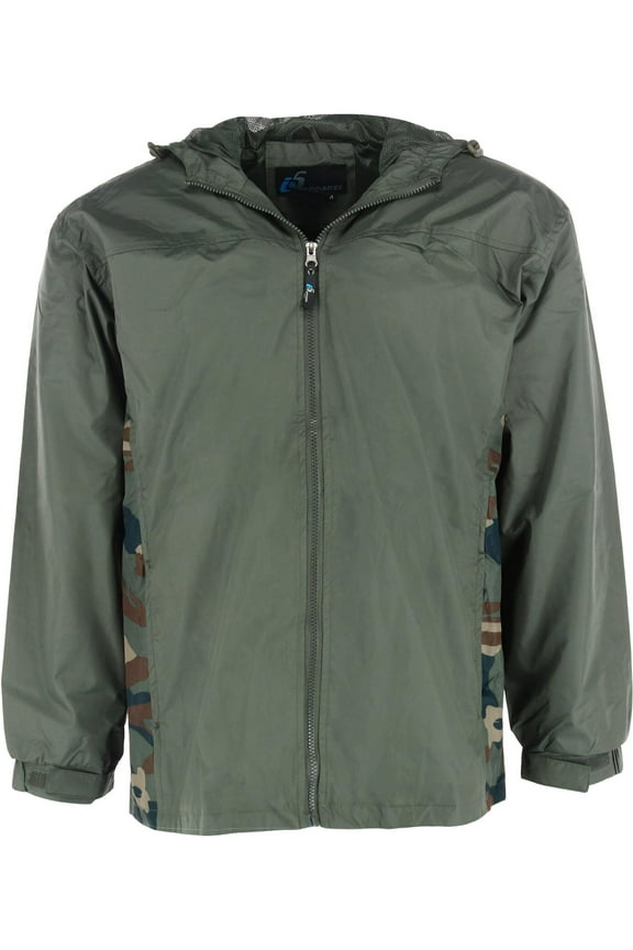 Hooded Windbreaker Rain Jacket with Camo Side Panel (Men)