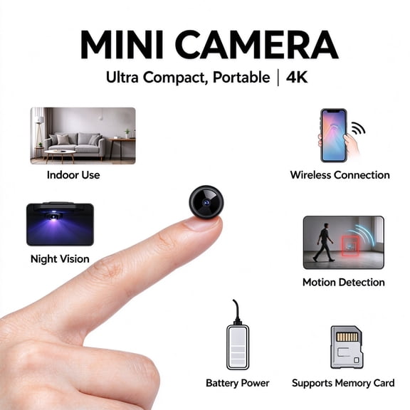 I8 4K Mini Video Recorder with Voice Recording Function Compact Camera with 360 Wide Angle Lens for Video and Audio Capture in Any Location