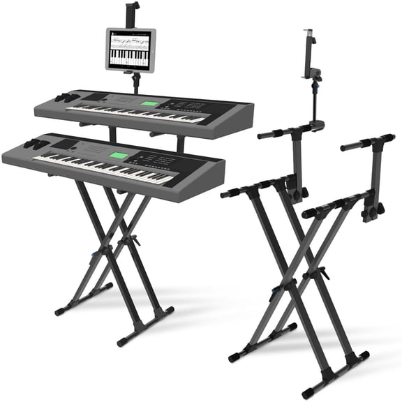 IA Stands ECT12 Double X Keyboard Stand for One or a Pair of Music Keyboards. Included is a Tablet/Phone/Ipad Mount
