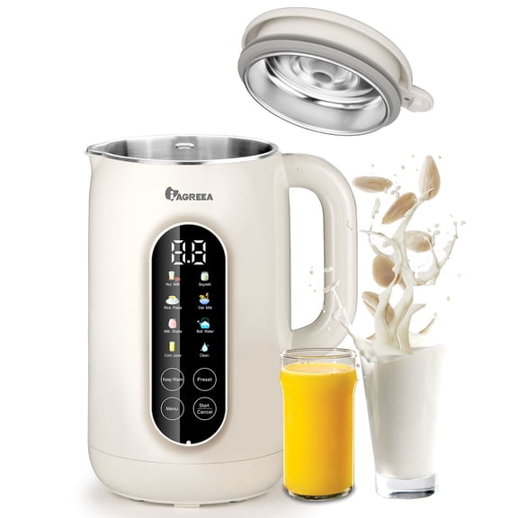 IAGREEA 10 in 1 Nut Milk Maker Machine Stainless Steel Lid BPA Free for Homemade Nut/Oat/Soymilk, 35 oz(1L) Almond Milk Maker Machine with 8 Mins Self-Cleaning, 2 hrs Keep Warm, 750W Stirring Power