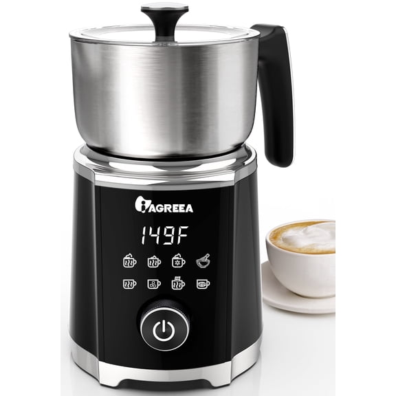 IAGREEA 8-in-1 Large Electric Milk Frother and Steamer, Detachable Frother Maker Machine, Auto Hot & Cold Foam, Easy Knob Control for Latte or Matcha, Dishwasher Safe, 21oz/577ml, Black