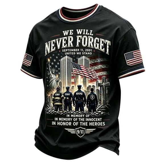 IAJDKMEK 9/11 25th Anniversary T-Shirt - Men's Casual Short Sleeve Round Neck Graphic 911 Tee for Daily Wear and Remembrance,Dark Gray M