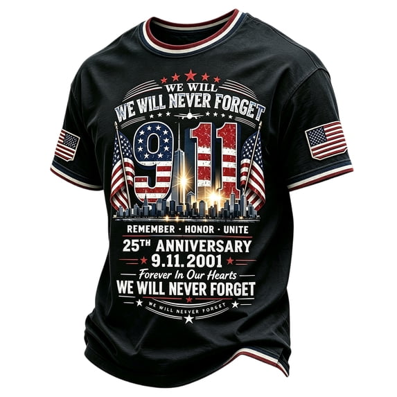 IAJDKMEK 9/11 25th Anniversary T-Shirt - Men's Casual Short Sleeve Round Neck Graphic 911 Tee for Daily Wear and Remembrance,Royal Blue M