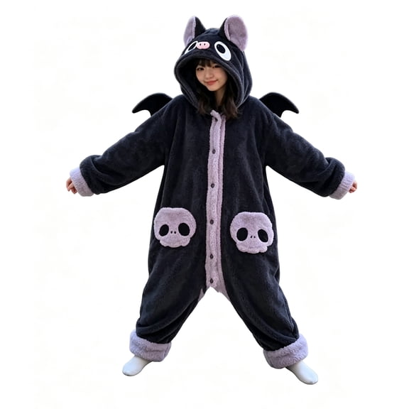 IAJDKMEK Adult Halloween Costume Bat Onesie Pajama Soft Warm One-Piece for Party