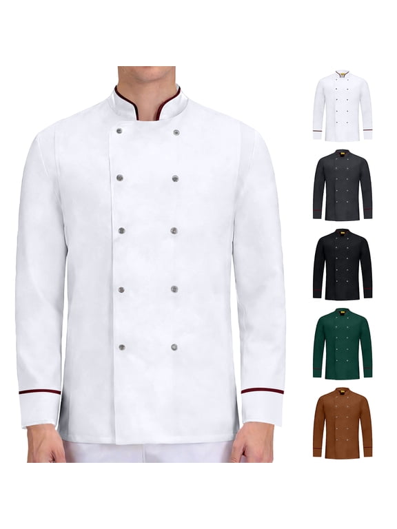 Chef Jacket Long Sleeve Oil‑Proof — Waterproof Chef Coat and Long Sleeve Shirt for Culinary Kitchen Cafe Hotel Work with Unisex Cardigan Style,Brown S