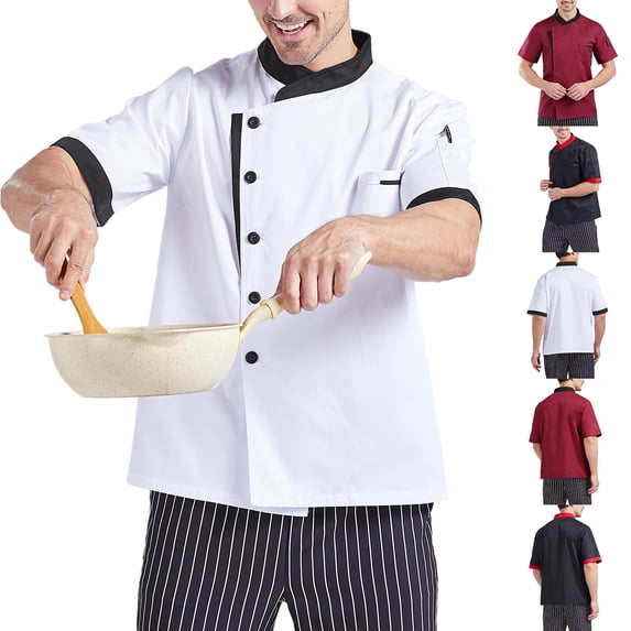 IAJDKMEK Chef Jacket Short Sleeve Oil‑Proof — Waterproof Chef Coat and Chef Shirt for Culinary Kitchen Cafe Hotel Work with Unisex Cardigan Design,White L