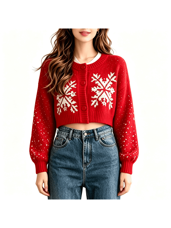 Cropped Patterned Cardigan: This womens cardigan sweater features a cropped fit, patterned knit look, and long sleeves, making it a stylish casual top for women with trendy cardigan appeal.