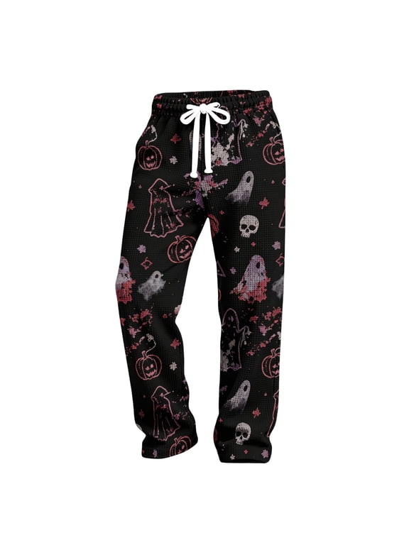 Halloween Baggy Pants for Men - Oversized Sweatpants with Spooky Print, Great for Lounging, Lounge Pants and Halloween Gatherings,Black L