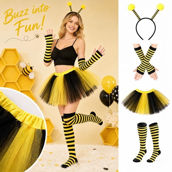 IAJDKMEK Halloween Costume for Women, Bee Outfit with Tutu Skirt for Party Performance