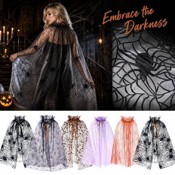 IAJDKMEK Halloween Costume for Women, Spider Web Cape Cloak for Costume Party