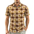 thumbnail image 1 of IAJDKMEK Halloween Men's Collared Short Sleeve Shirt - Lightweight Button-Down Knit Shirt, Breathable Summer Shirt for Summer Daily, Golf Shirt & Costume Events,Khaki 4XL, 1 of 7