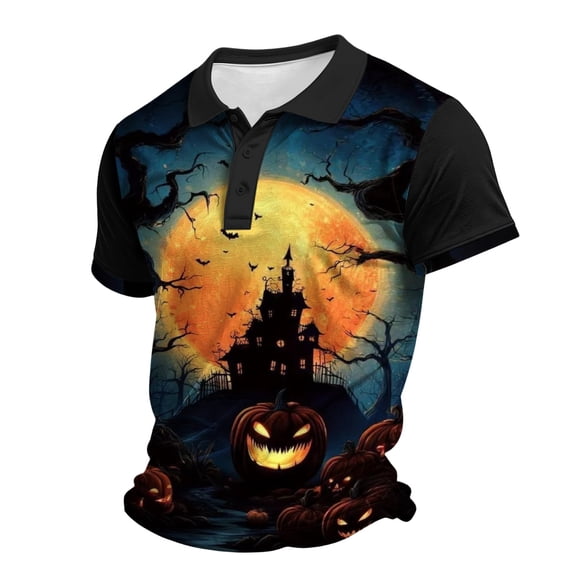 IAJDKMEK Halloween Men's Polo Short Sleeve Shirt - Soft Knit Button-Down Shirt, Breathable Summer Shirt for Holiday Daily, Golf Shirt & Halloween Costume,Yellow 3XL