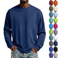 thumbnail image 1 of IAJDKMEK Long Sleeve Shirts for Men - Stretch Fit Round Neck Soft Tee Shirts, Lightweight Breathable Comfortable Tops for Daily Wear, Work, Office, and Weekend,Dark Blue XL, 1 of 7