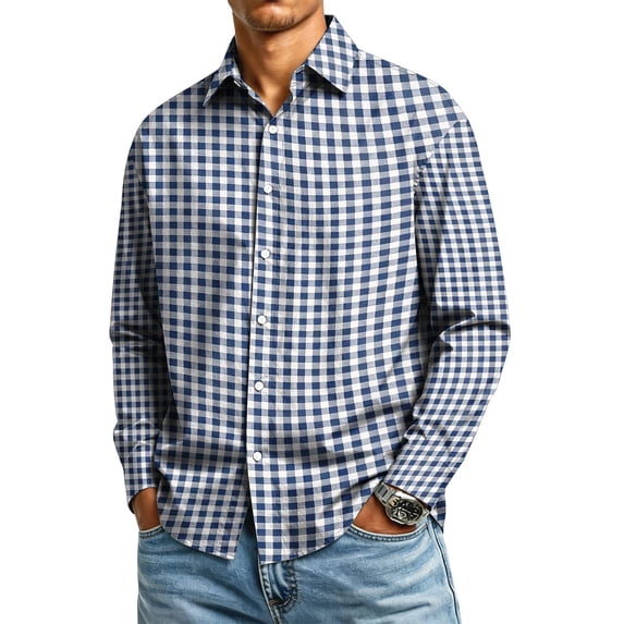IAJDKMEK Men's Button Down Plaid Long Sleeve Shirt - Soft Cotton Top for Daily Wear, Relaxed Fit Shirt for Men, Great Long Sleeve Shirts for Men Fall