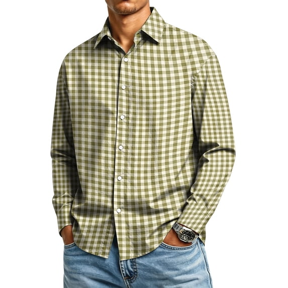 IAJDKMEK Men's Button Down Plaid Long Sleeve Shirt - Soft Cotton Top for Daily Wear, Relaxed Fit Shirt for Men, Great Long Sleeve Shirts for Men Fall