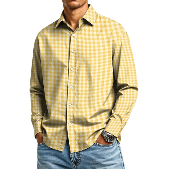 IAJDKMEK Men's Button Down Plaid Long Sleeve Shirt - Soft Cotton Top for Daily Wear, Relaxed Fit Shirt for Men, Great Long Sleeve Shirts for Men Fall