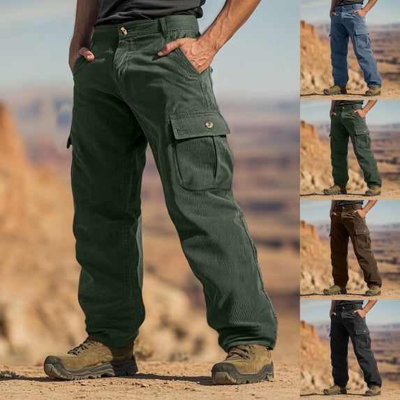 IAJDKMEK Men's Cargo Pants - Loose Drawstring Multi-Pocket Pants Wide Leg Casual Pants for Hiking and Outdoor Work with Comfortable Straight Leg,Army Green L