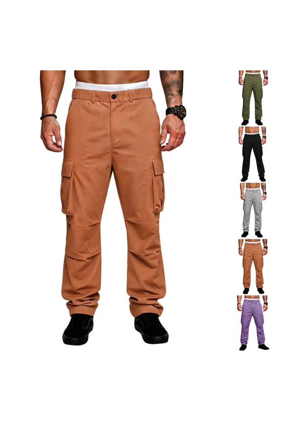 Men's Cargo Pants for Casual - Work Pants for Men, Multi-Pocket Waterproof Windproof Long Trousers,Black S