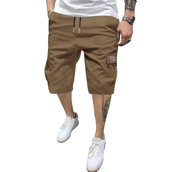 IAJDKMEK Men's Cargo Shorts with Pockets - Elastic Waist Beach Shorts, Versatile Hiking Shorts, and Multi-Pocket Work Shorts with Comfortable Fit,Brown 3XL
