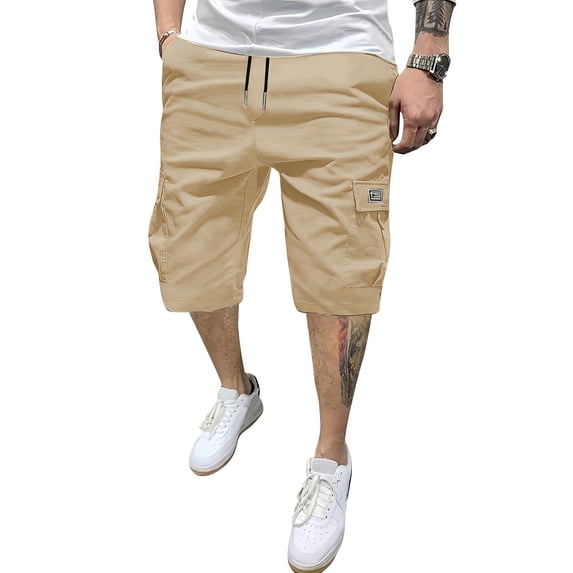 IAJDKMEK Men's Cargo Shorts with Pockets - Elastic Waist Beach Shorts, Versatile Hiking Shorts, and Multi-Pocket Work Shorts with Comfortable Fit,Khaki 3XL