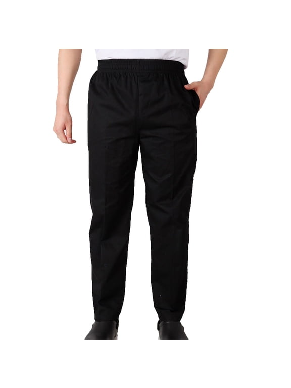 Men's Casual Pants - Chef Pants with Elastic Waist, Professional Uniform Trousers for Restaurant, ideal for everyday wear,Black L