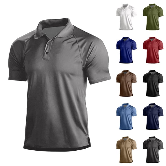 IAJDKMEK Men's Casual Raglan Short Sleeve Shirt - Turn-Down Collar Top with Sporty Design, a Versatile Shirt for Golf, Driving, and Active Daily Life,Army Green L