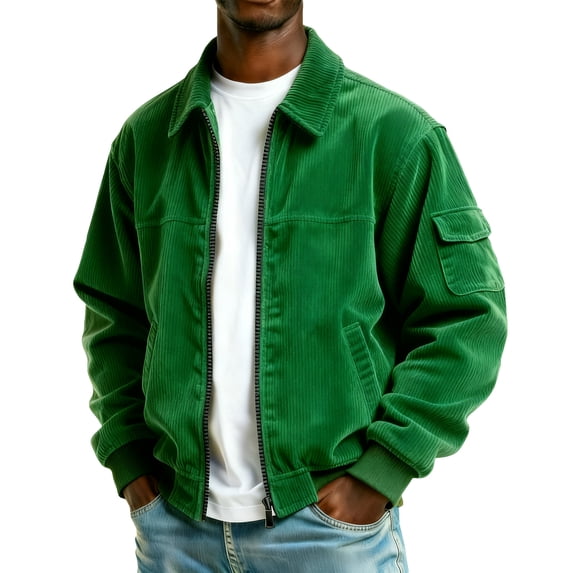 IAJDKMEK Men's Corduroy Pocket Zipper Jacket - Casual Sports Plus Size, this Zip Up Jacket and Sports Jacket for Men, Multiple Pockets,Dark Green 2XL