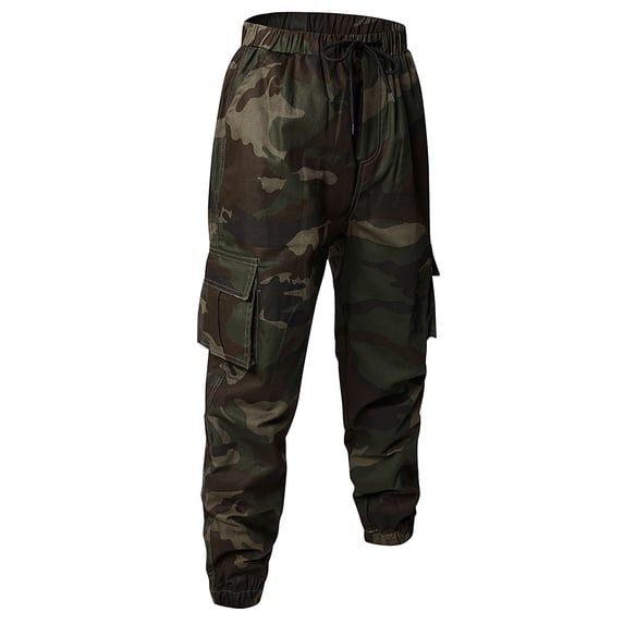 IAJDKMEK Men's Cotton Cargo Pants - Loose Fit Multi-Pocket Work Trousers and Hiking Pants for Casual Wear and Active Lifestyle,Camouflage S